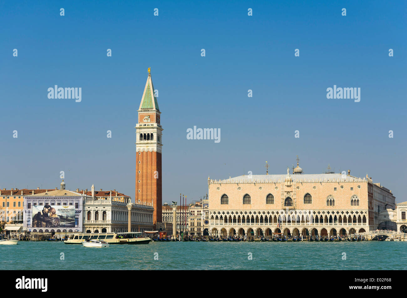 Campanile and the Doge's Palace, Palazzo Ducale, St. Mark's Square, Piazza San Marco, Venice, Veneto, Italy Stock Photo