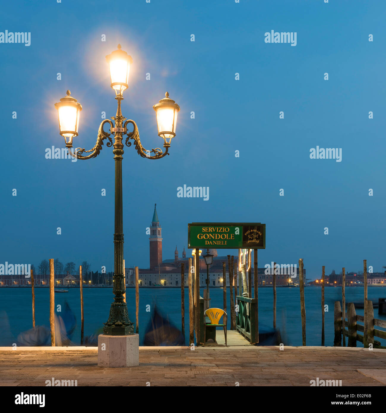 Church of San Giorgio Maggiore and street lamp, Venice, Veneto, Italy Stock Photo