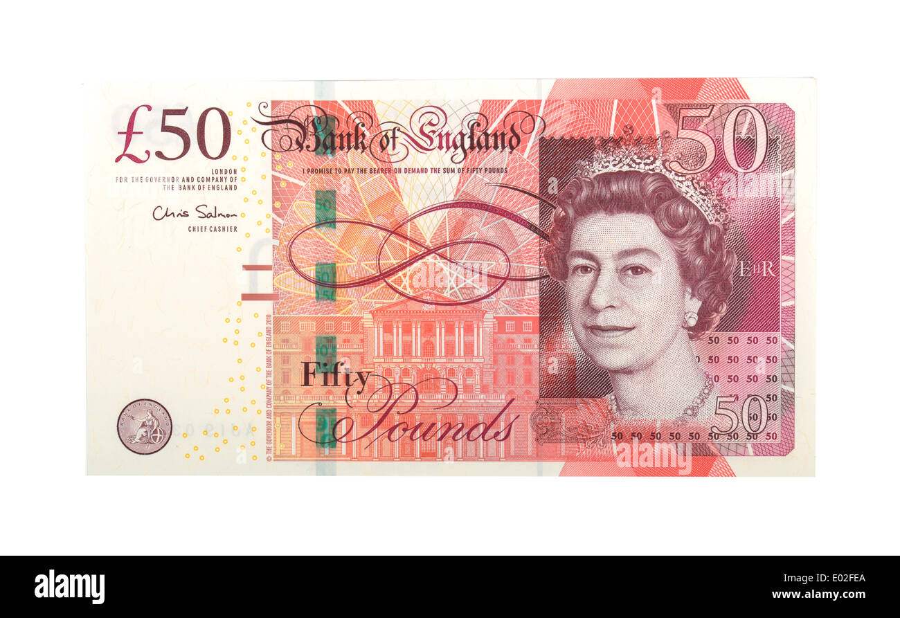 Banknote, 50 British Pounds Sterling, front Stock Photo