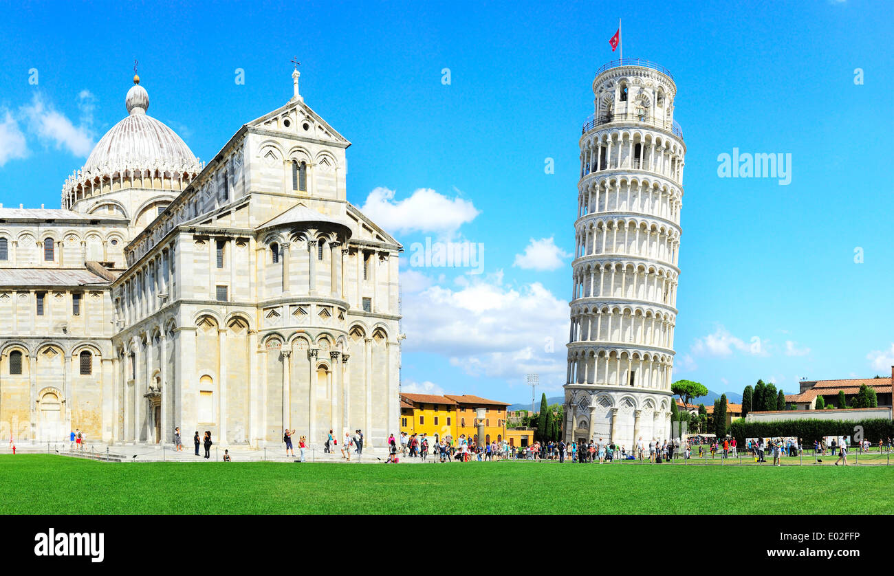 Tourist visiting the leaning tower of Pisa , Italy Stock Photo