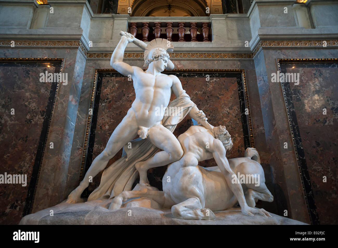 Marble sculpture, Theseus Defeats the Centaur, 1875 by Antonio Canova, grand staircase, Kunsthistorisches Museum Stock Photo