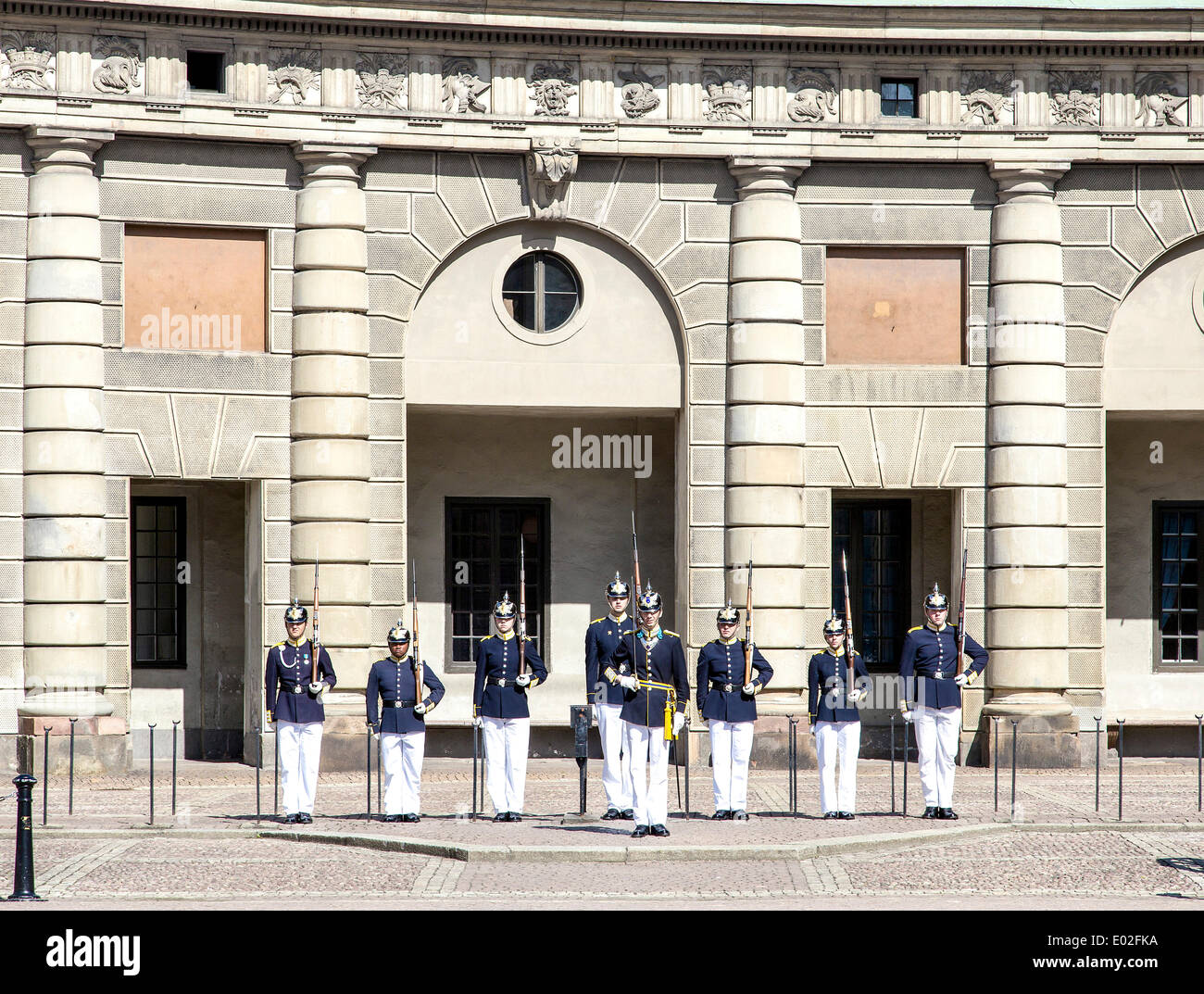 Changing of the Guard, Stockholm Palace or Royal Palace, Kungliga slottet, Stockholms slott, historic centre, Gamla Stan Stock Photo