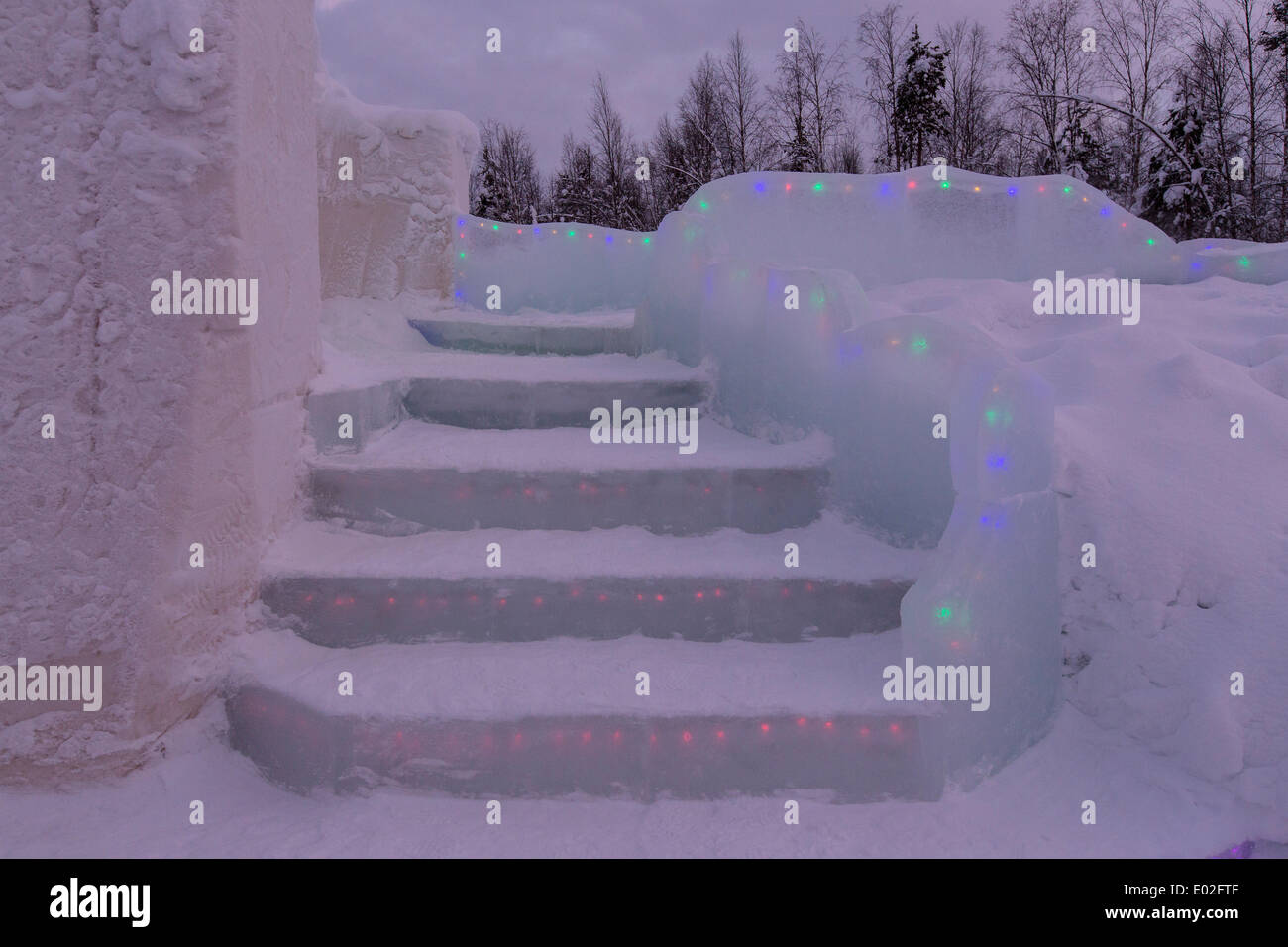 Stairs made of ice, Ice Hotel or Snow Hotel, Sinettä, Lapland, Finland Stock Photo