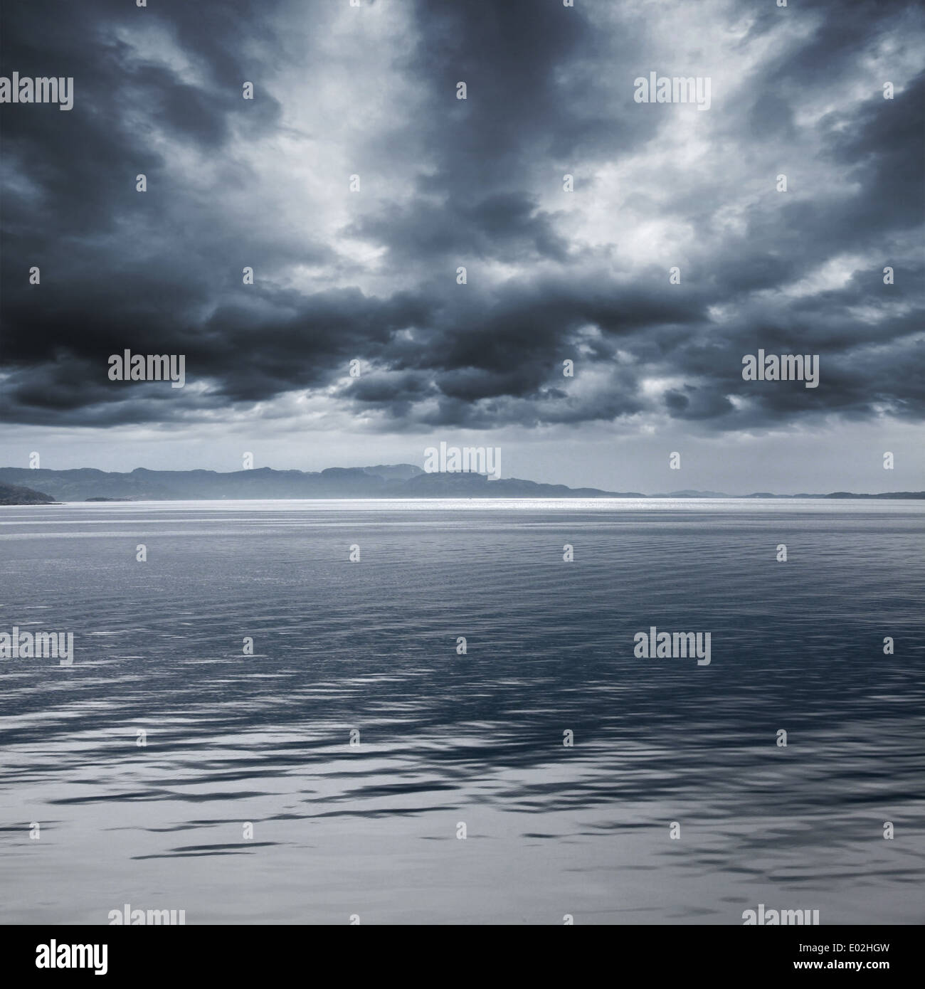 Dark blue rainy marine landscape. Stormy Norwegian Sea Stock Photo