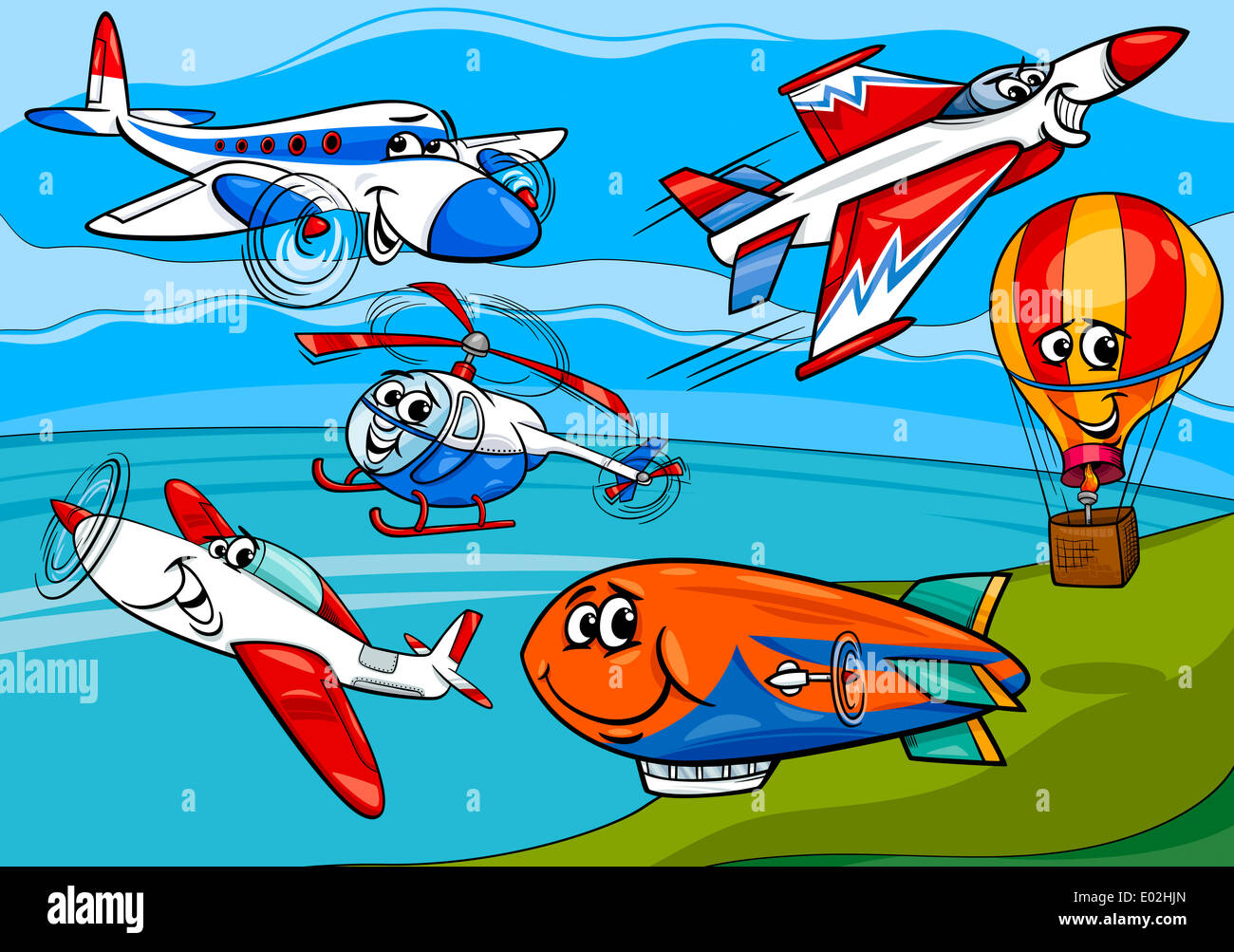 Cartoon Illustration of Funny Planes and Aircraft Characters Group ...