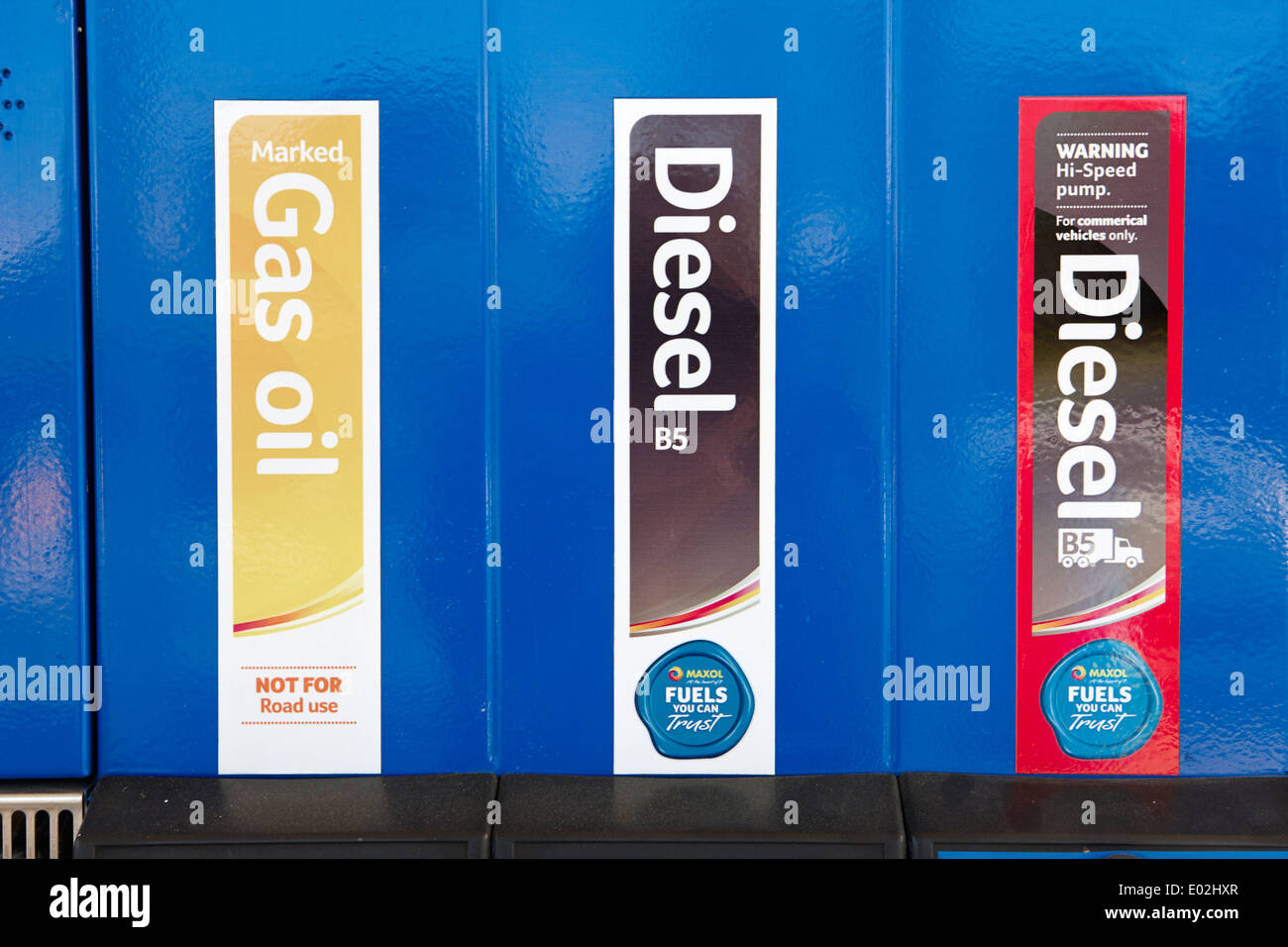 gas oil diesel and high speed biofuel diesel pumps at a petrol station northern ireland Stock