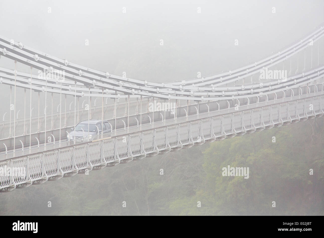 Bristol, UK. 30th Apr, 2014. Clifton Suspension Bridge disappears into the fog as commuters make their way to work in Bristol. The Met Office issued a yellow weather warning for southern England and Wales due to dense fog - which has led to disruption of morning flights in London and Bristol. 30 April 2014 Credit:  Adam Gasson/Alamy Live News Stock Photo