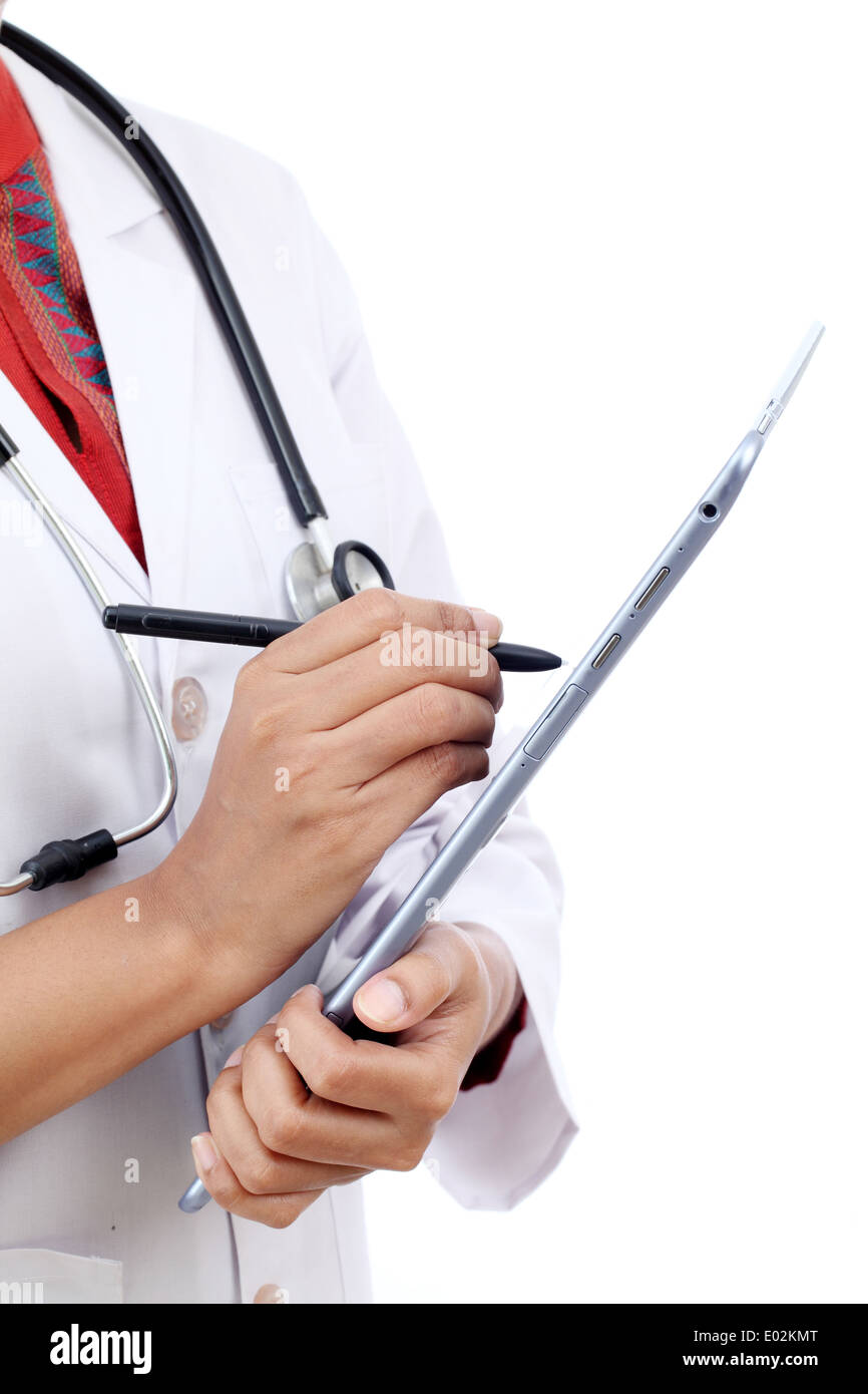 Closeup view of doctor using tablet computer Stock Photo