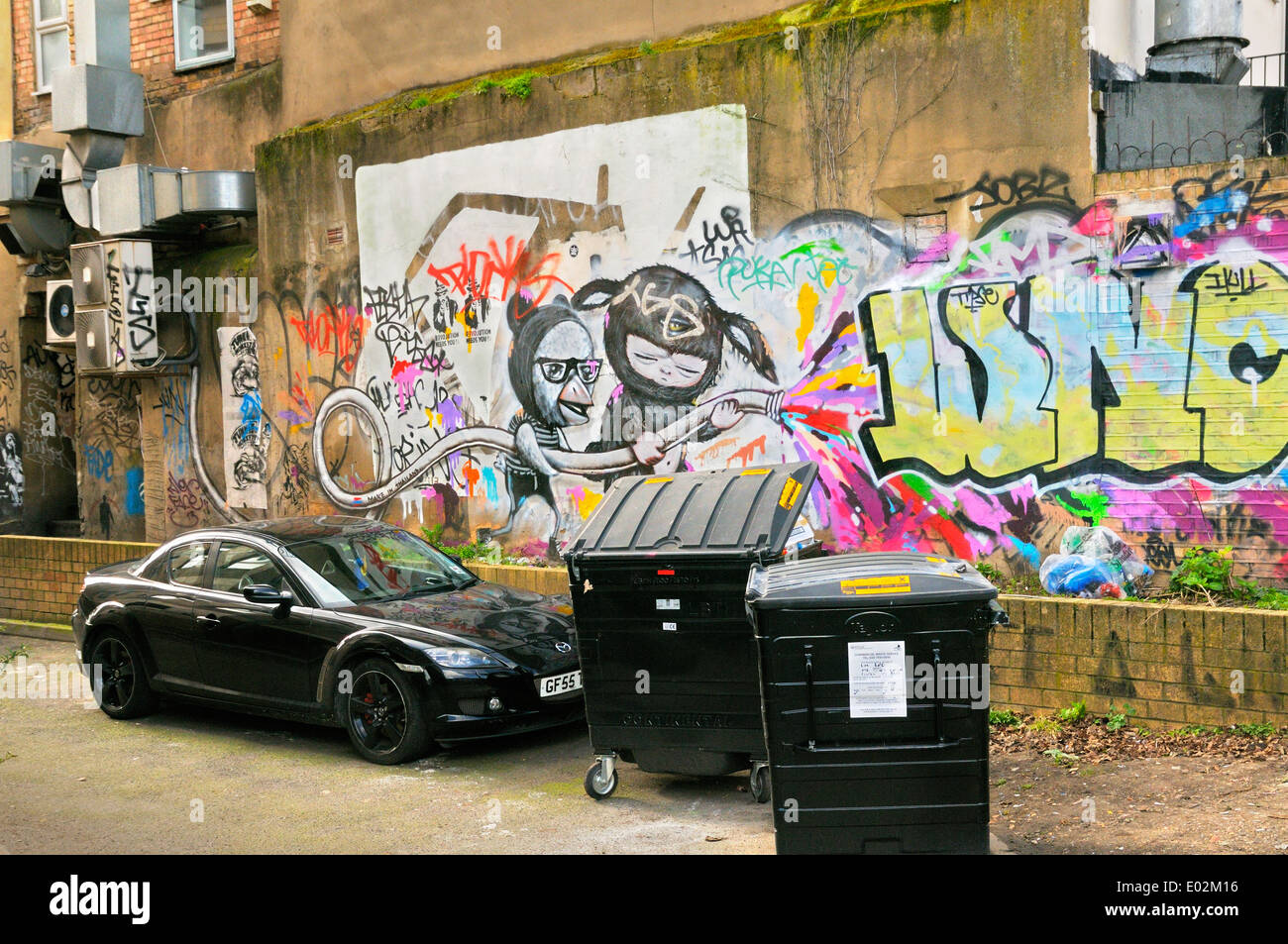 Colourful graffiti in the Brick Lane area, Tower Hamlets, East London, UK Stock Photo