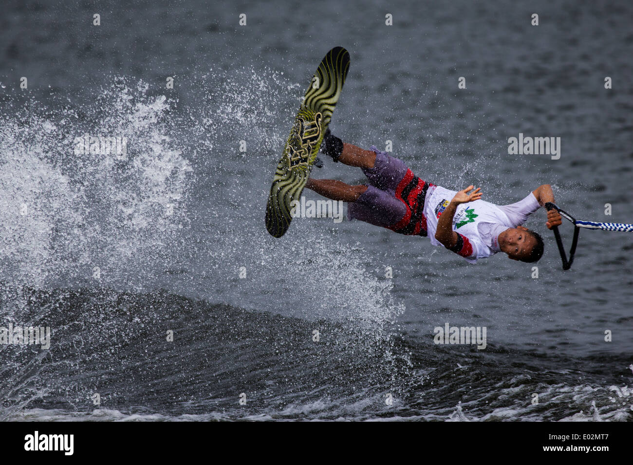 1st Place Winner of Open Men Tricks, Zulkarnain Maliki (INDONESIA) Putrajaya Nautique Ski & Wake Championships 2014 Stock Photo