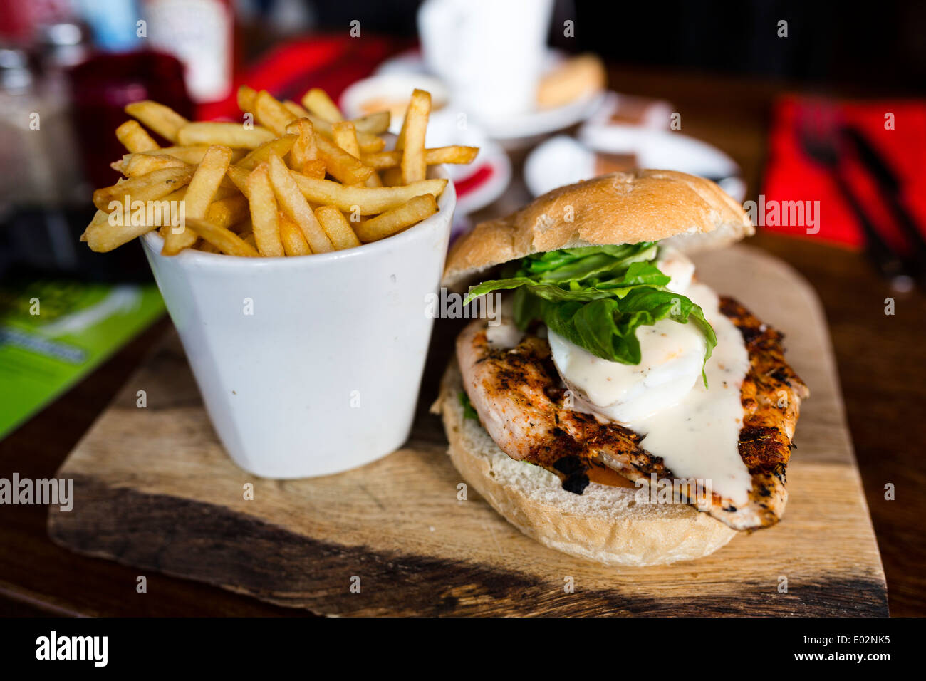 Chicken burger at Red Squirrel pub in Edinburgh Stock Photo Alamy