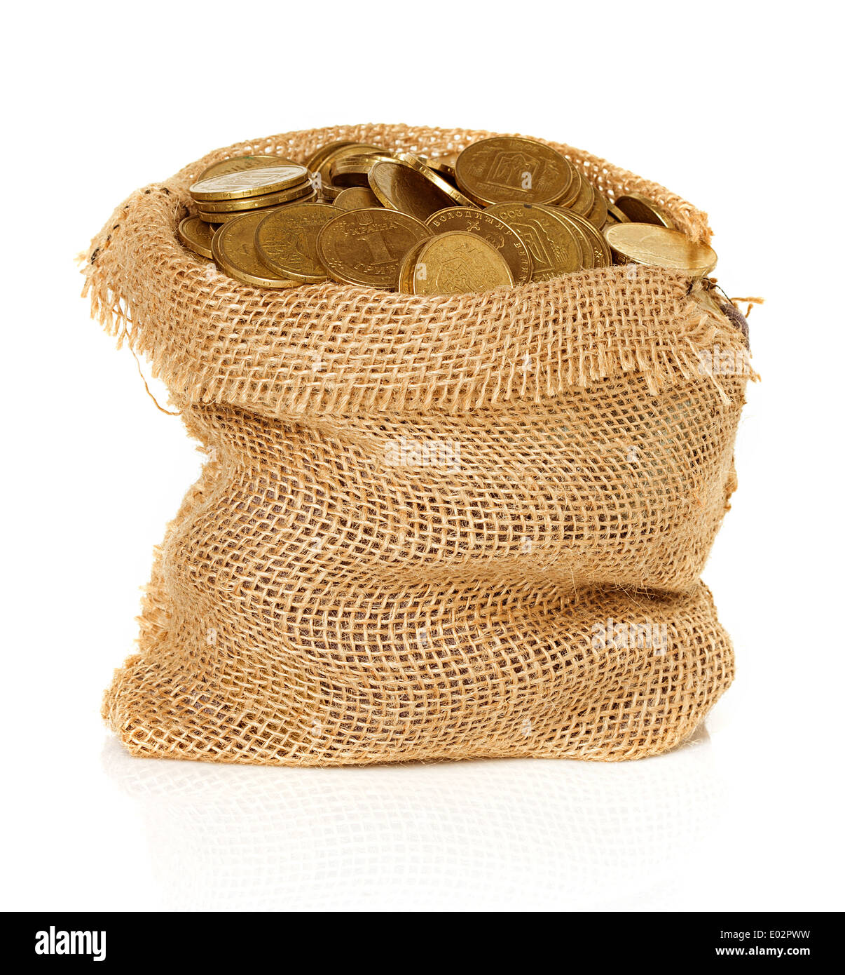 Bag of coins isolated Stock Photo Alamy