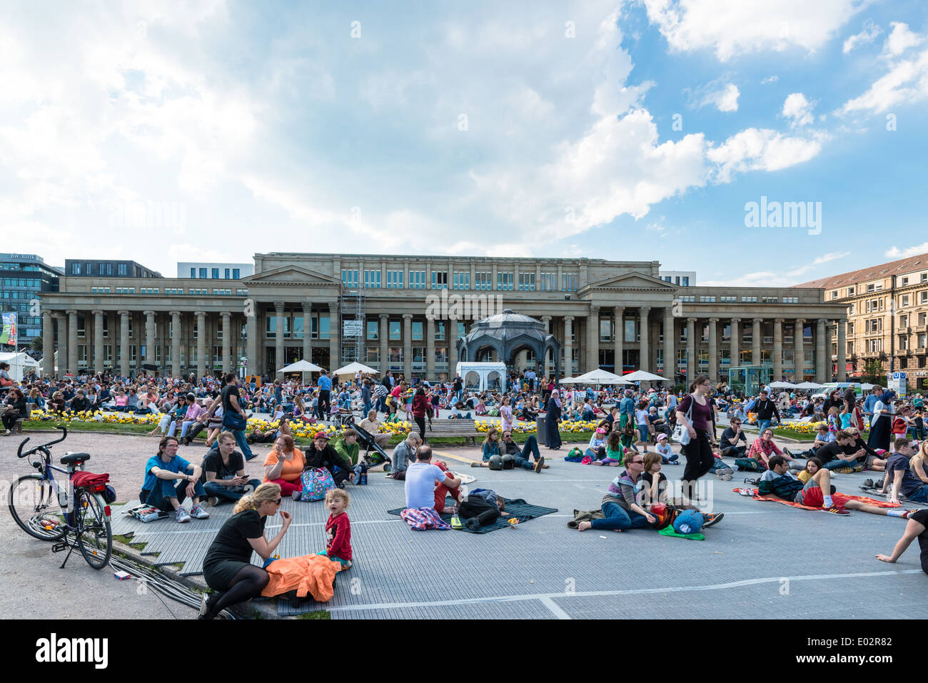People enjoying open air cinema in the city center of Stuttgart (Germany) Stock Photo