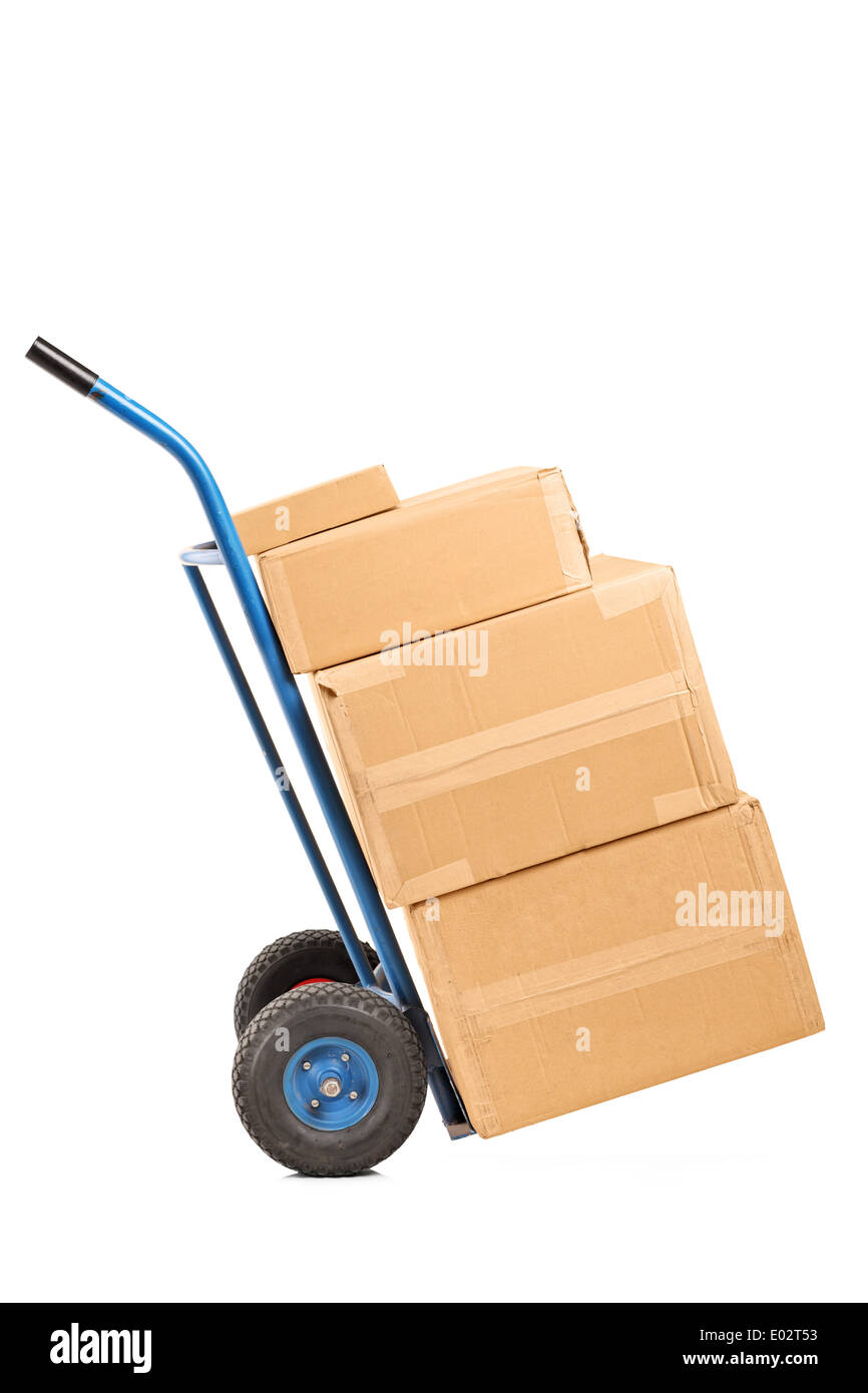 Hand truck full of carton boxes Stock Photo Alamy