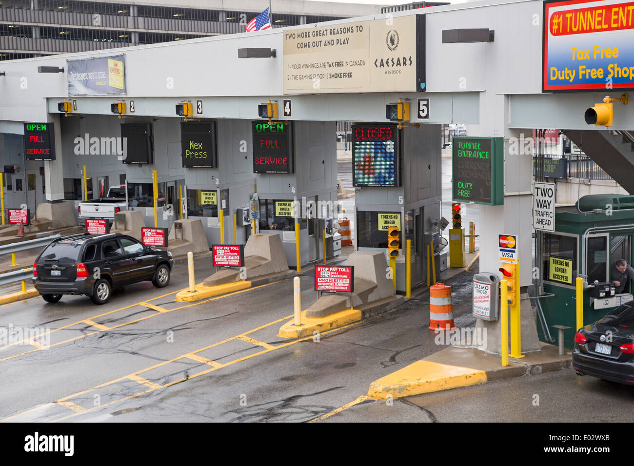Detroit, Michigan Toll booths for drivers heading for Canada through