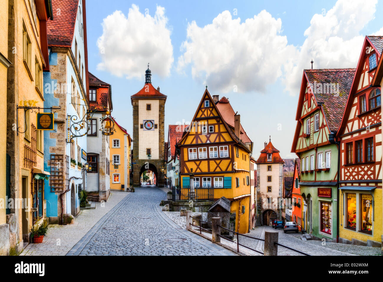 Famous Half Timbered Houses in the City of Rothenburg ob der Tauber Stock Photo
