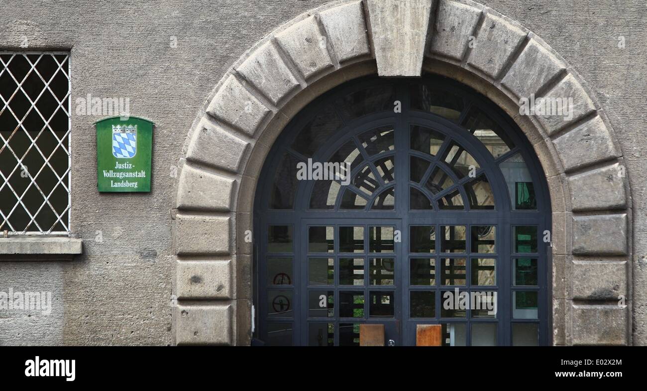 The main entrance to the prison in Landsberg am Lech, Germany, 30 April 2014. The prison sentence start date of former President of Bayern Hoeness is being kept secret by the justice department for the time being. Photo: KARL-JOSEF HILDENBRAND/dpa Stock Photo