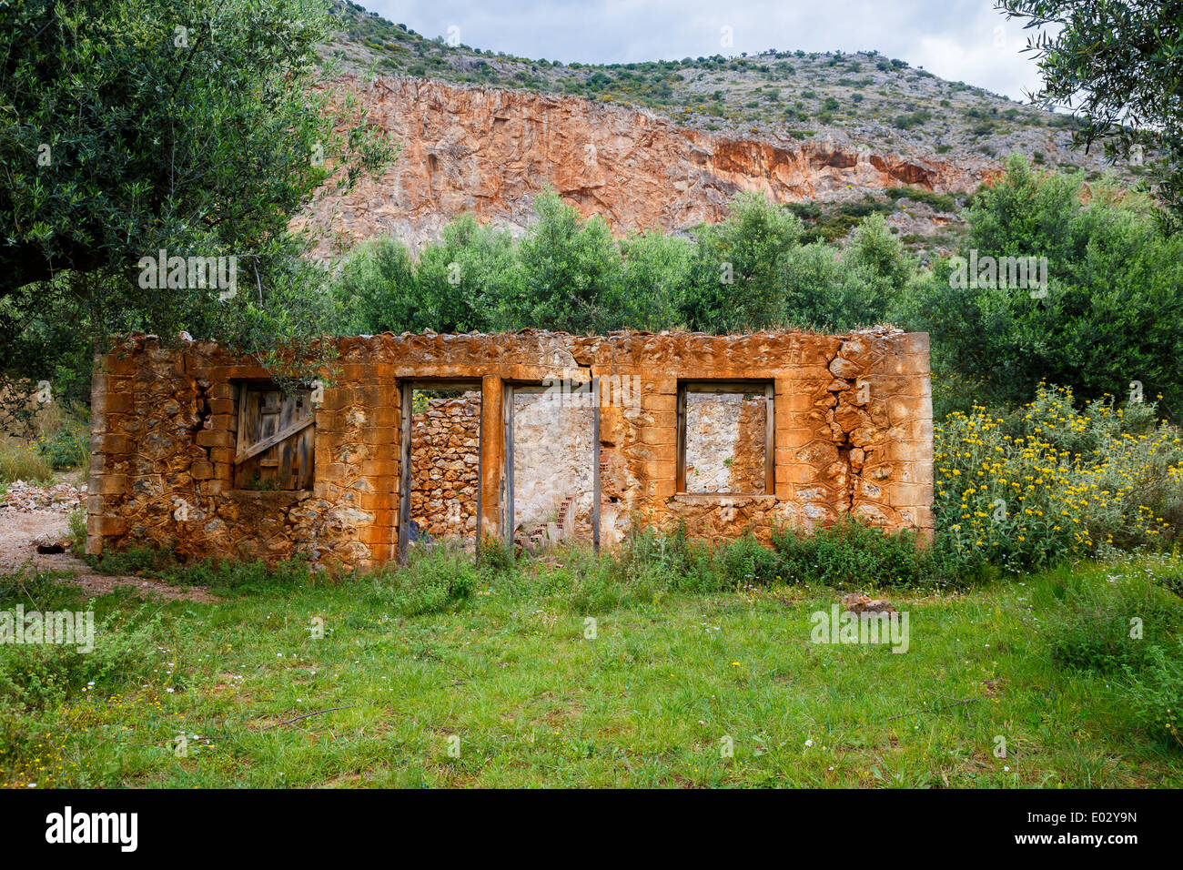 Old abandoned stone house ruins in Greece after an earthquake Stock ...