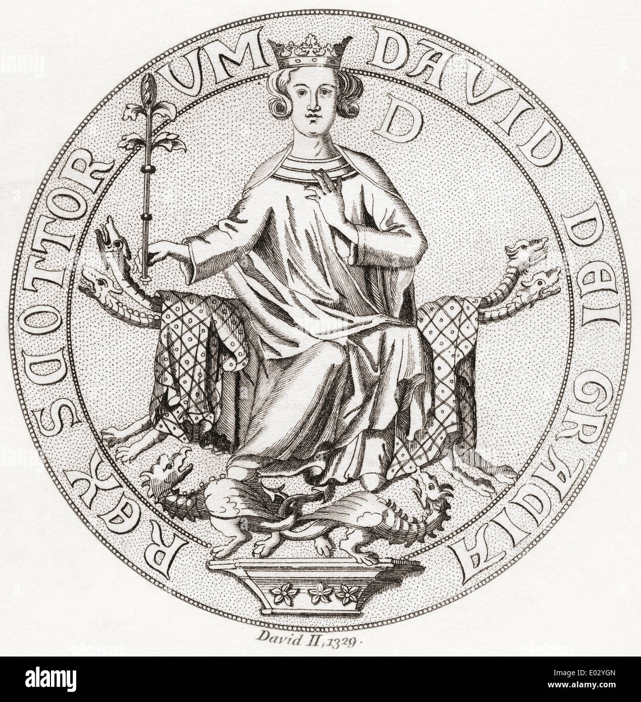 Seal of David II, 1324 – 1371. King of Scots. Stock Photo