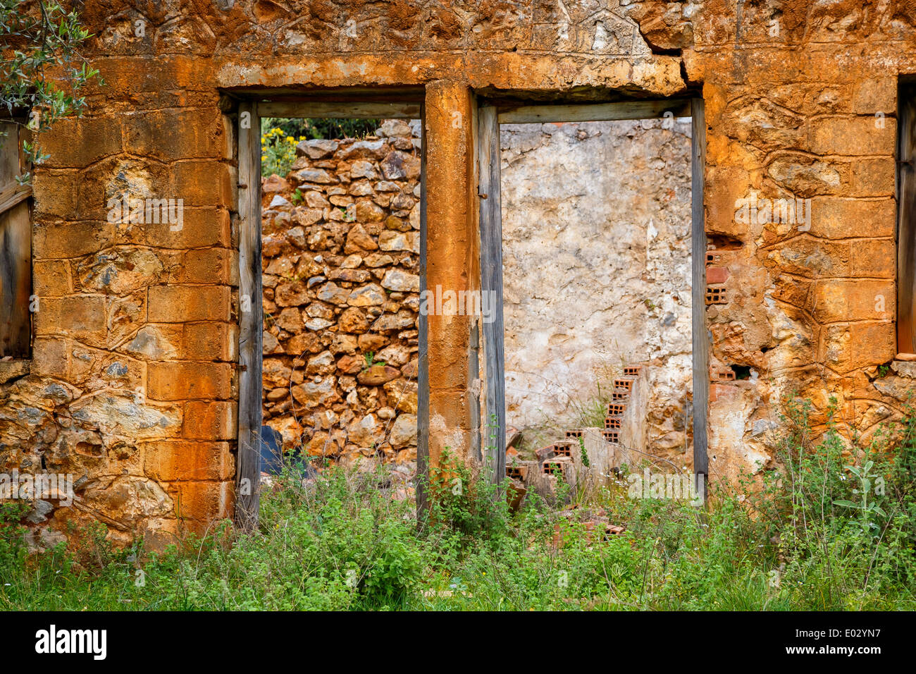 Old abandoned stone house ruins in Greece after an earthquake Stock ...