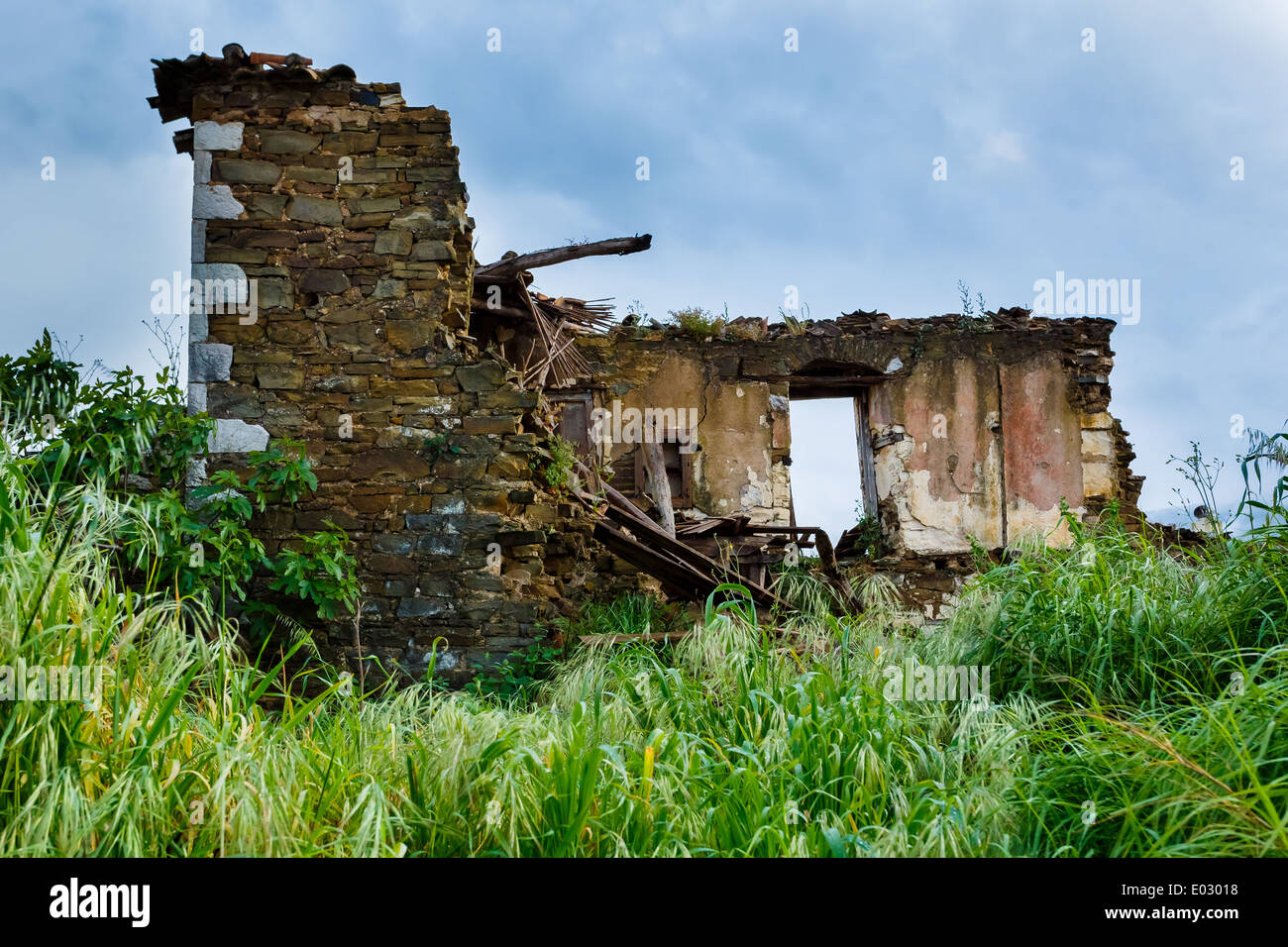 Old abandoned stone house ruins in Greece after an earthquake Stock ...