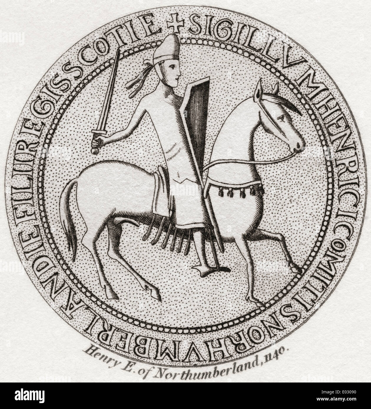 Seal of Henry of Scotland, 1114 – 1152. Prince of Scotland, heir to the Kingdom of Alba, 3rd Earl of Northumberland.... Stock Photo