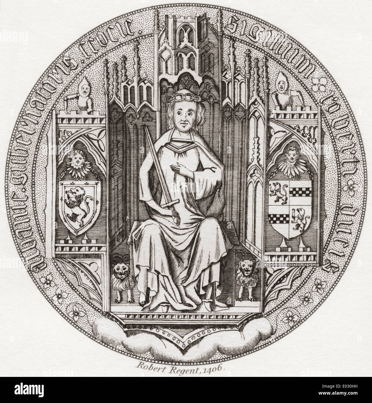 Seal of Robert Stewart, Duke of Albany, c. 1340 – 1420. Stock Photo