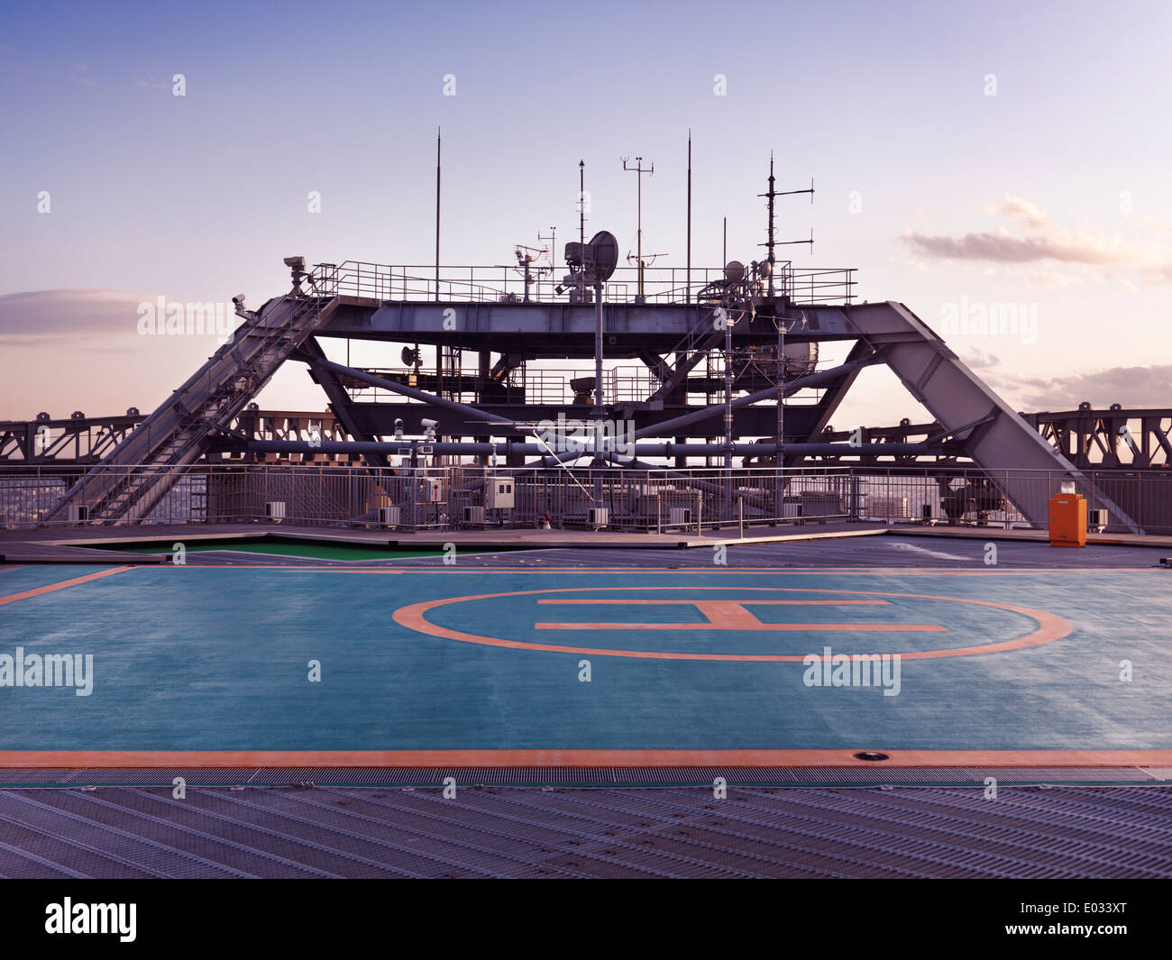 Rooftop helipad, helicopter landing pad on the roof of Mori tower in Roppongi, Tokyo, Japan