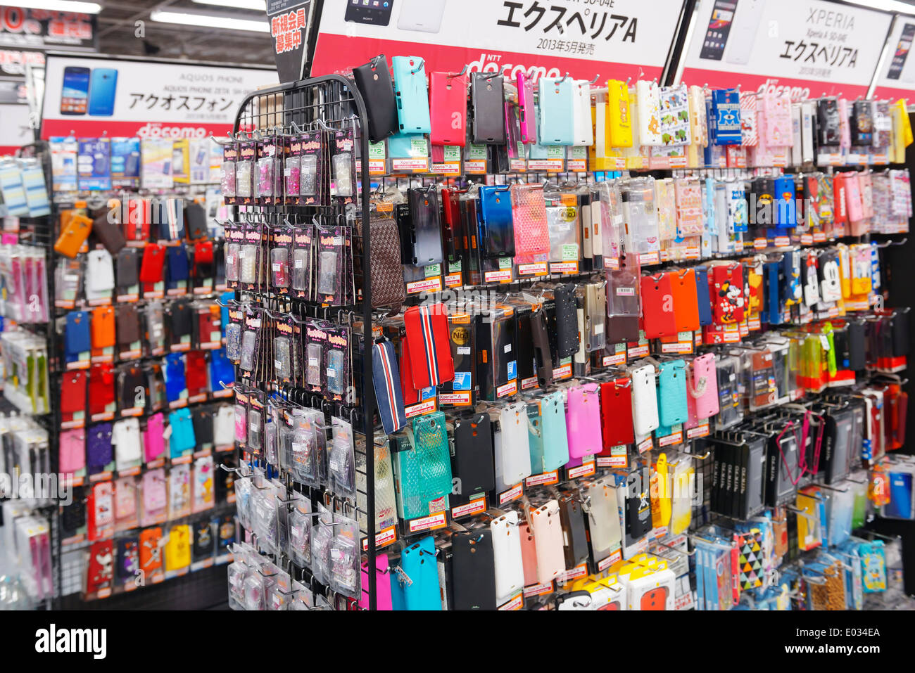 Cellphone cases and accessories at electronics store Yodobashi Camera, Tokyo, Japan. Stock Photo