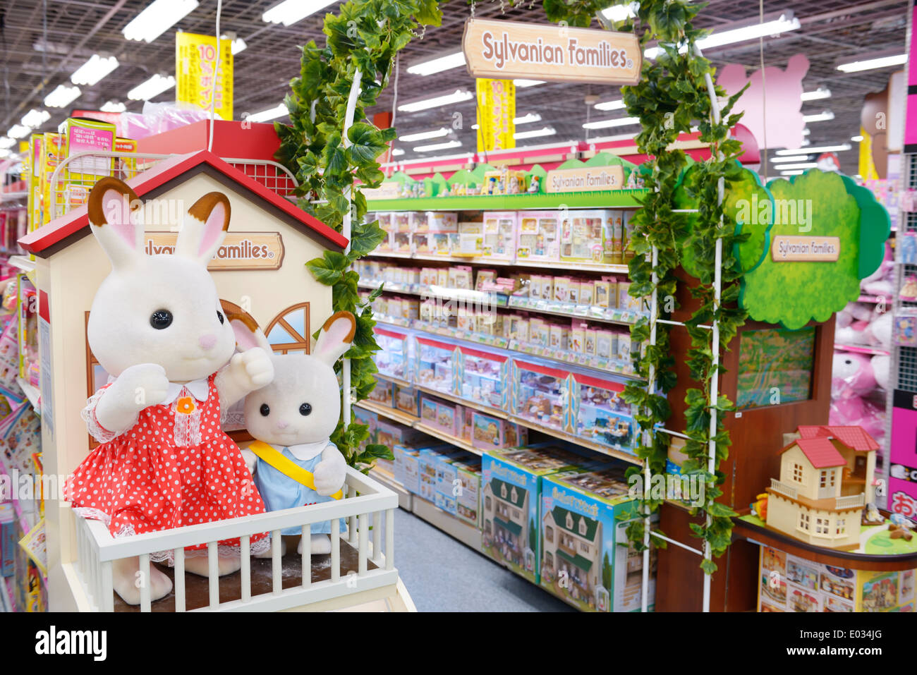 Sylvanian Families cute collectible toys on a store display in Tokyo, Japan. Stock Photo