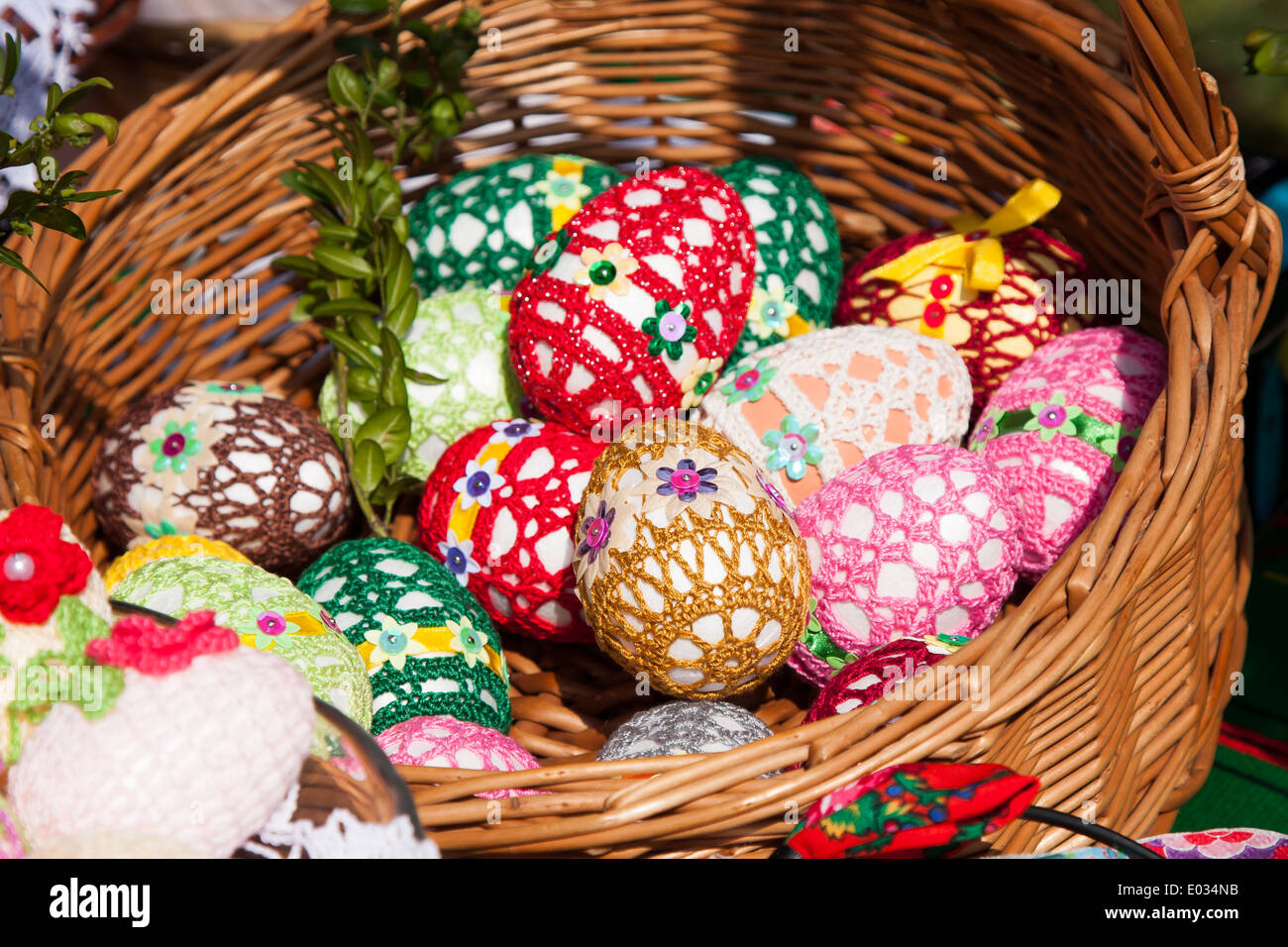 Full of color scratched handmade easter eggs Stock Photo