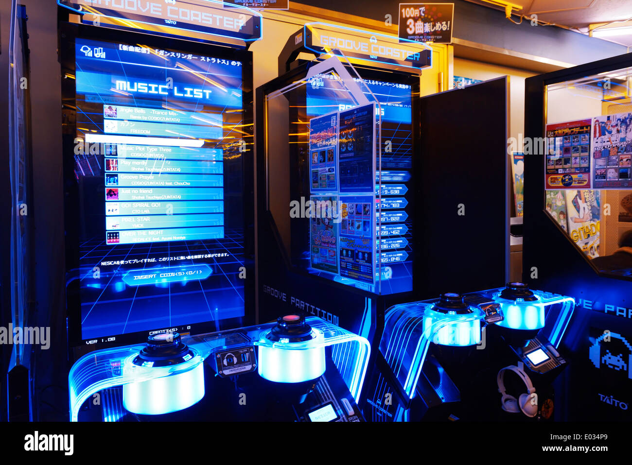 Groove Coaster music arcade slot machines in Tokyo, Japan Stock Photo