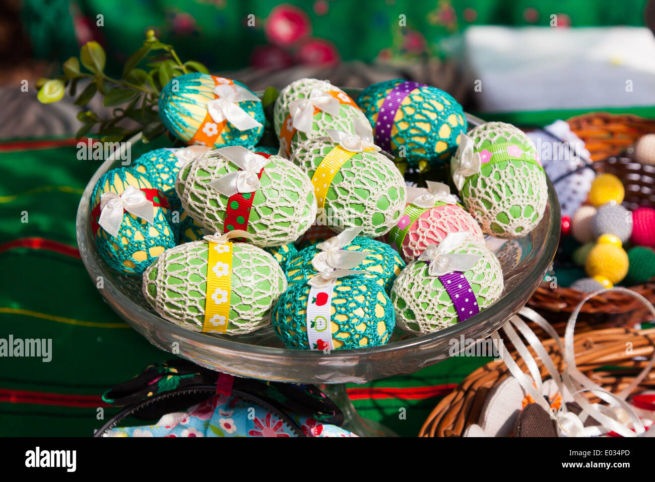 Full of color scratched handmade easter eggs Stock Photo