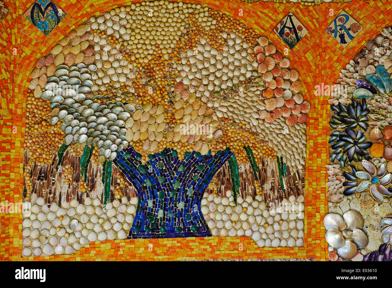 Shell mosaic, shell house, shell grotto at Abbey Gardens Tresco, Isles