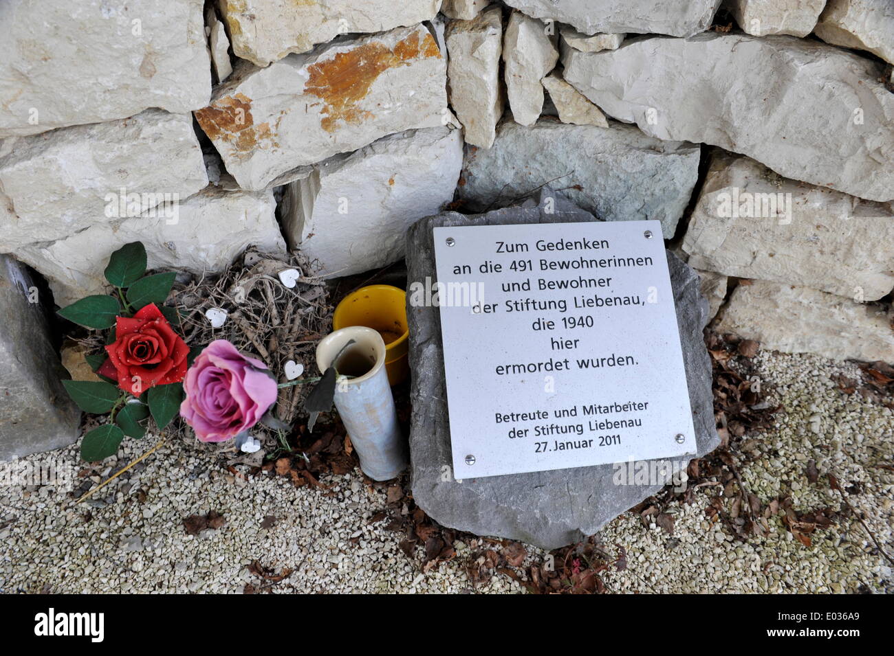 Memorial place in Grafeneck near german village of Gomadingen commemorates the victims of nazi-euthanize. 16.04.2014 Stock Photo