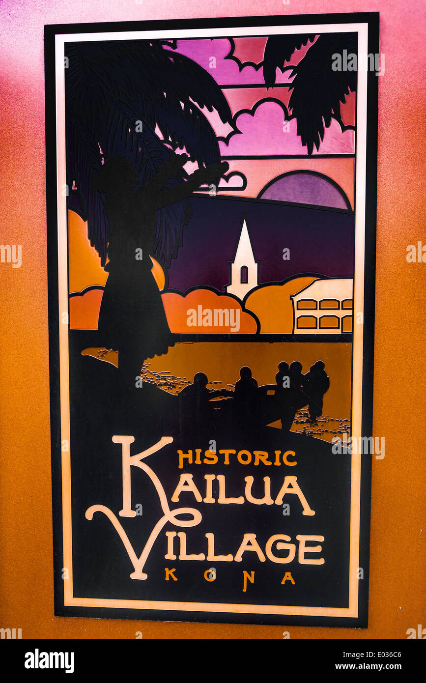Kailua Village sign, Kailua-Kona, Hawaii USA Stock Photo