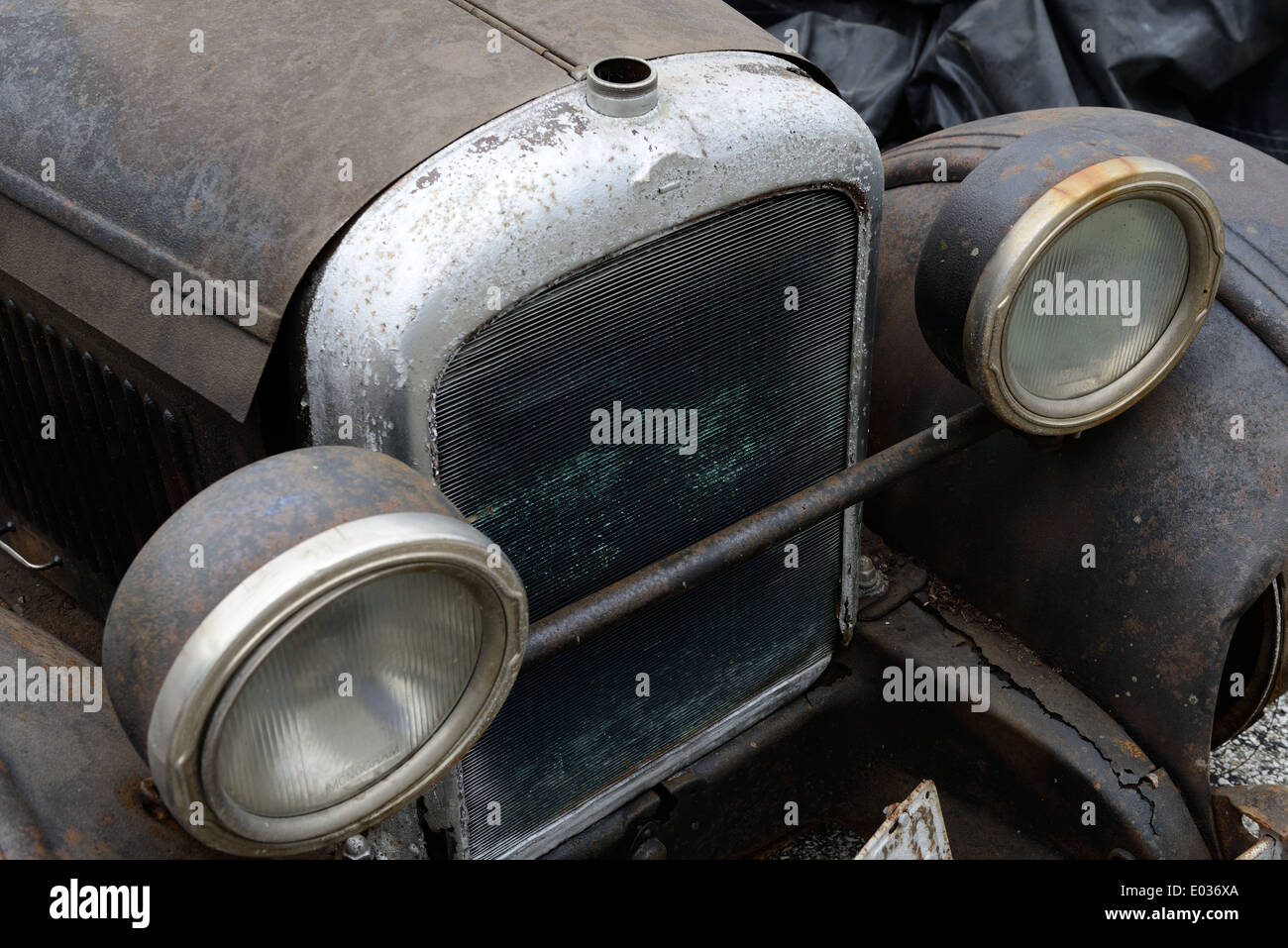 Rusted old Nash grill and headlights Stock Photo