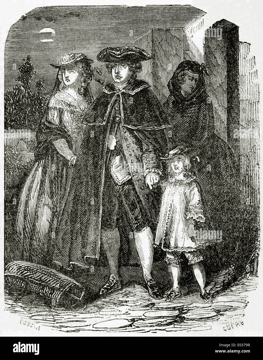 French Revolution (1789-1799). Escape of Louis XVI (1754-1793) and his family, 1791. Engraving by Dupre. Stock Photo