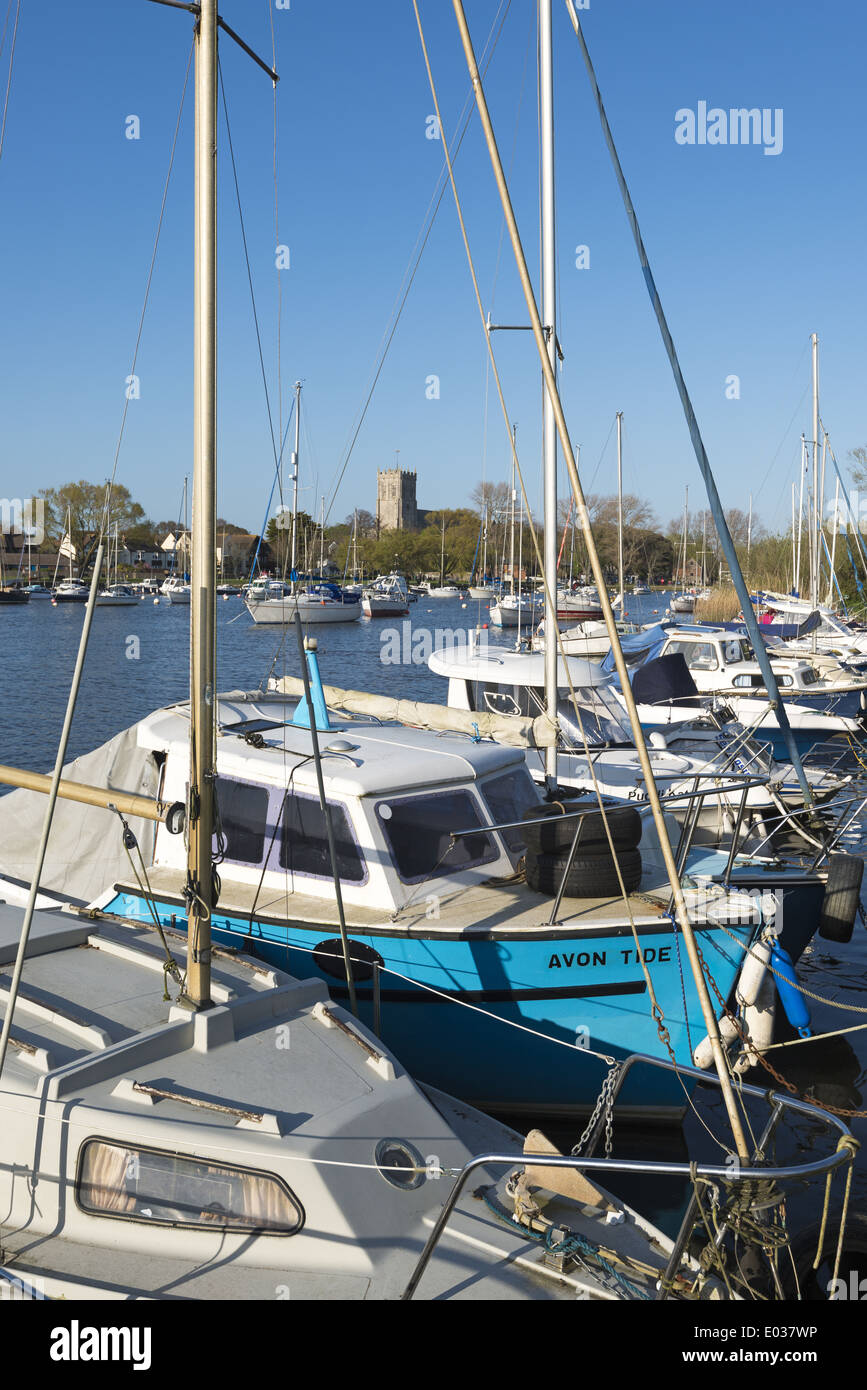 Moored boats at christchurch harbour hires stock photography and