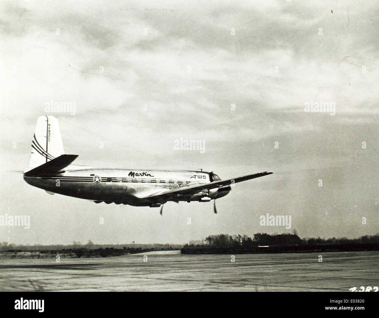 The Martin 2-0-2 was a twin-engine airliner produced by the Glenn L. Martin Company in the 1940s. It was used for short to medium-range flights, and its design helped pave the way for later commercial aircraft. Stock Photo
