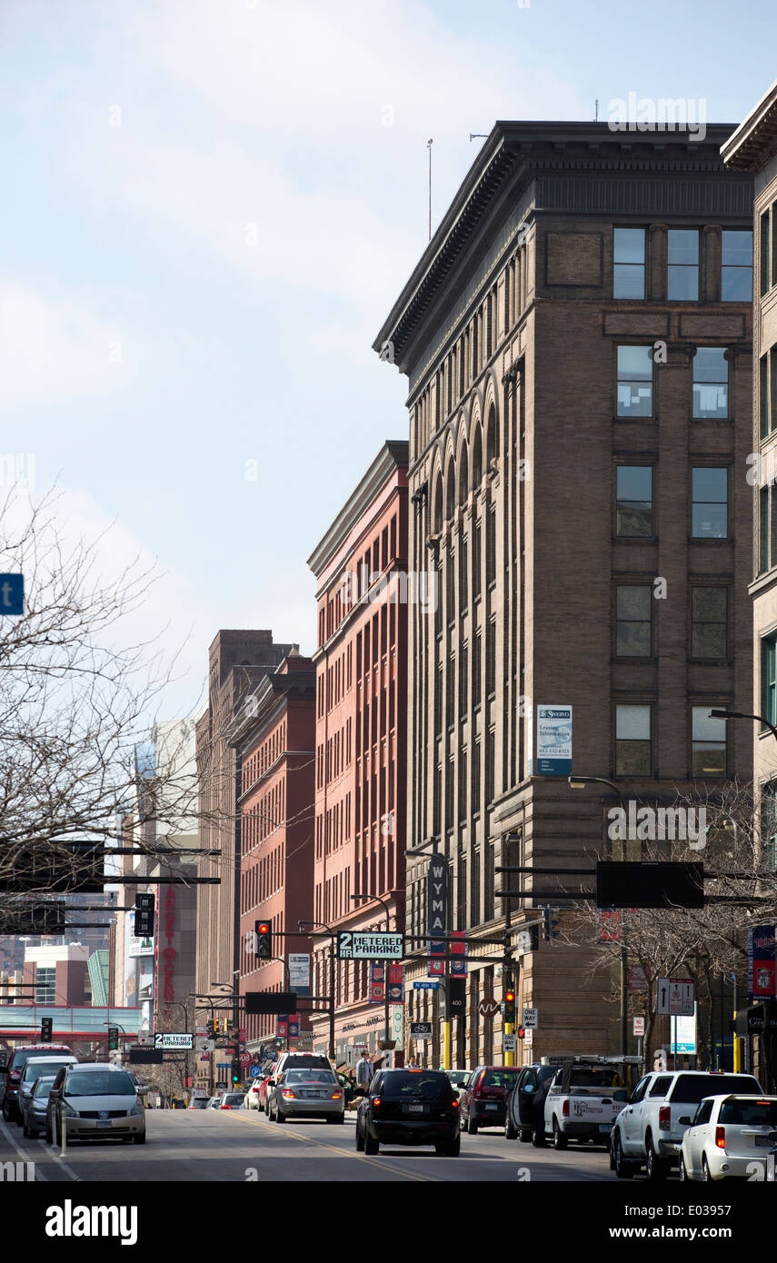Historic Warehouse District on First Avenue North in Minneapolis, Minnesota Stock Photo