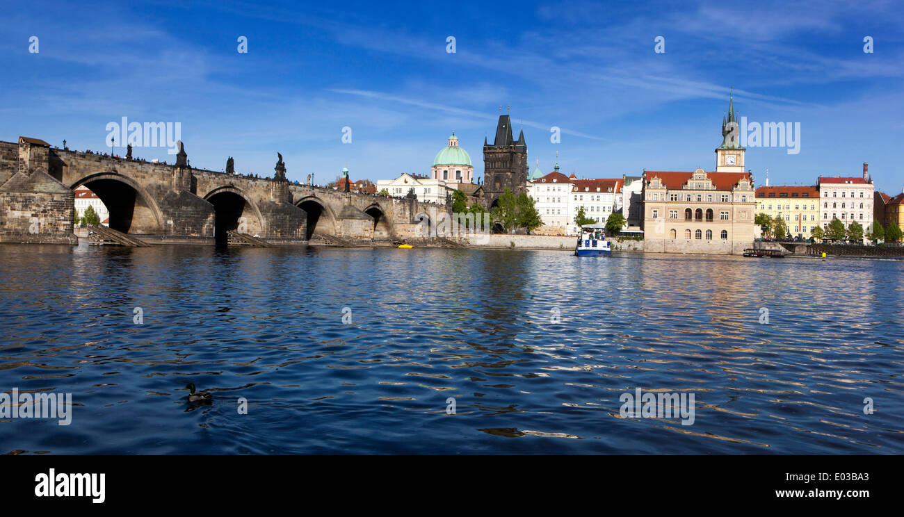 Charles Bridge Prague river Czech Republic Europe city river Stock Photo