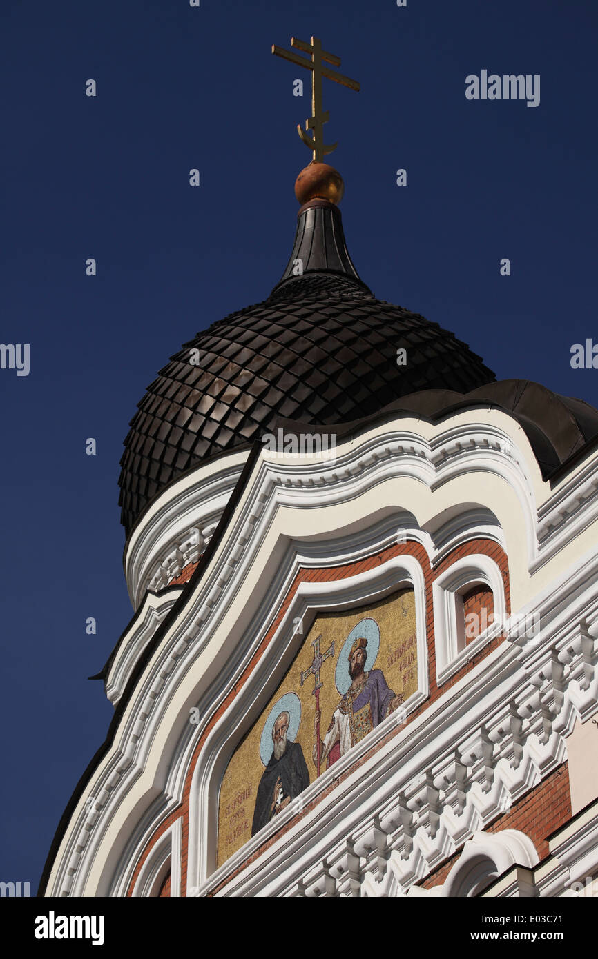 Dome and mosaic on the facade of the Alexander Nevsky Cathedral in Tallinn, Estonia. Stock Photo
