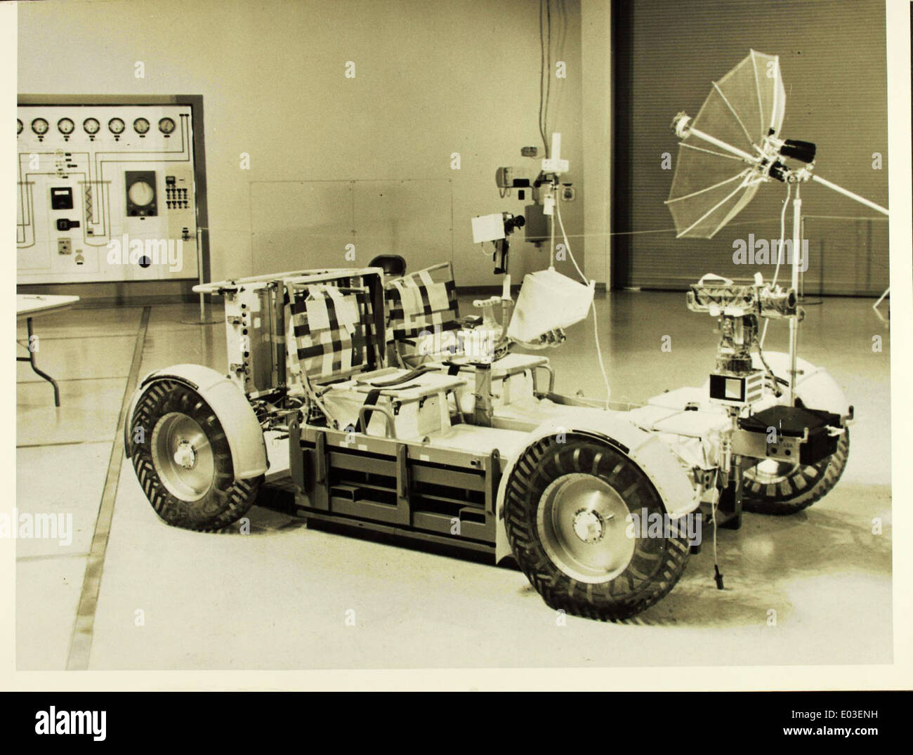 This glossy photograph shows the Lunar Rover, a key piece of equipment ...