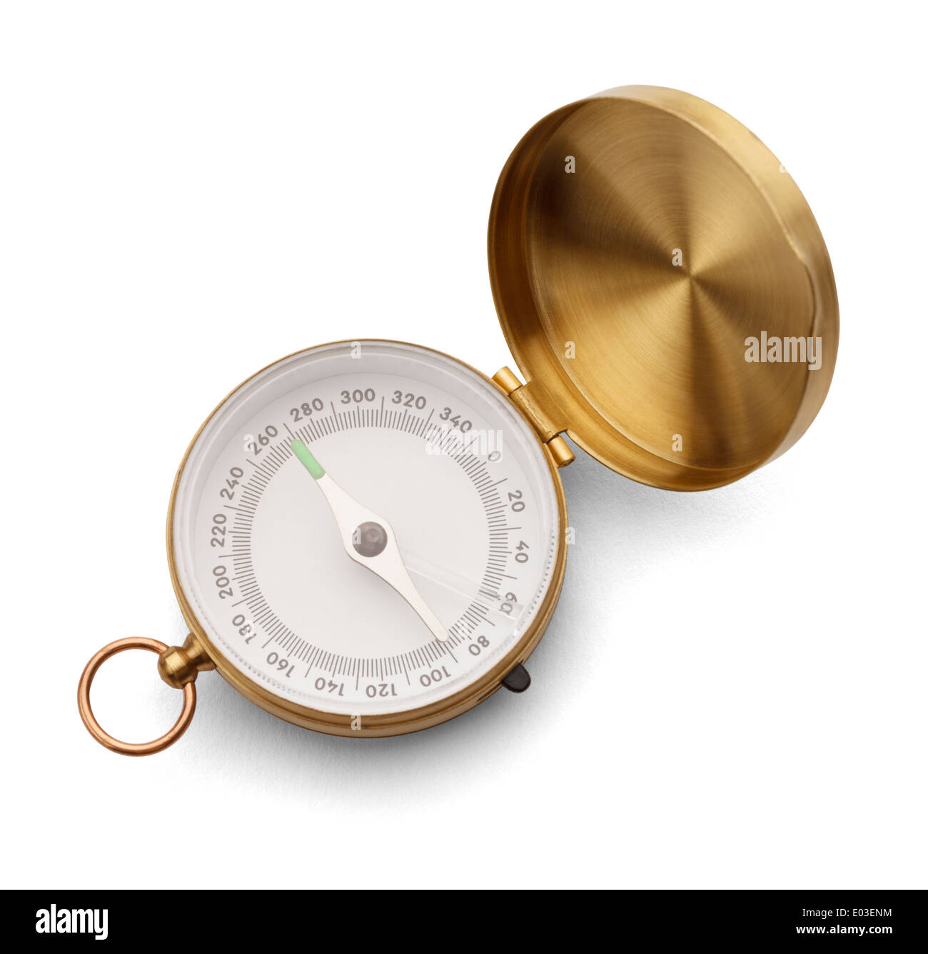 Brass Compass with Copy Space Isolated on a White Background. Stock Photo
