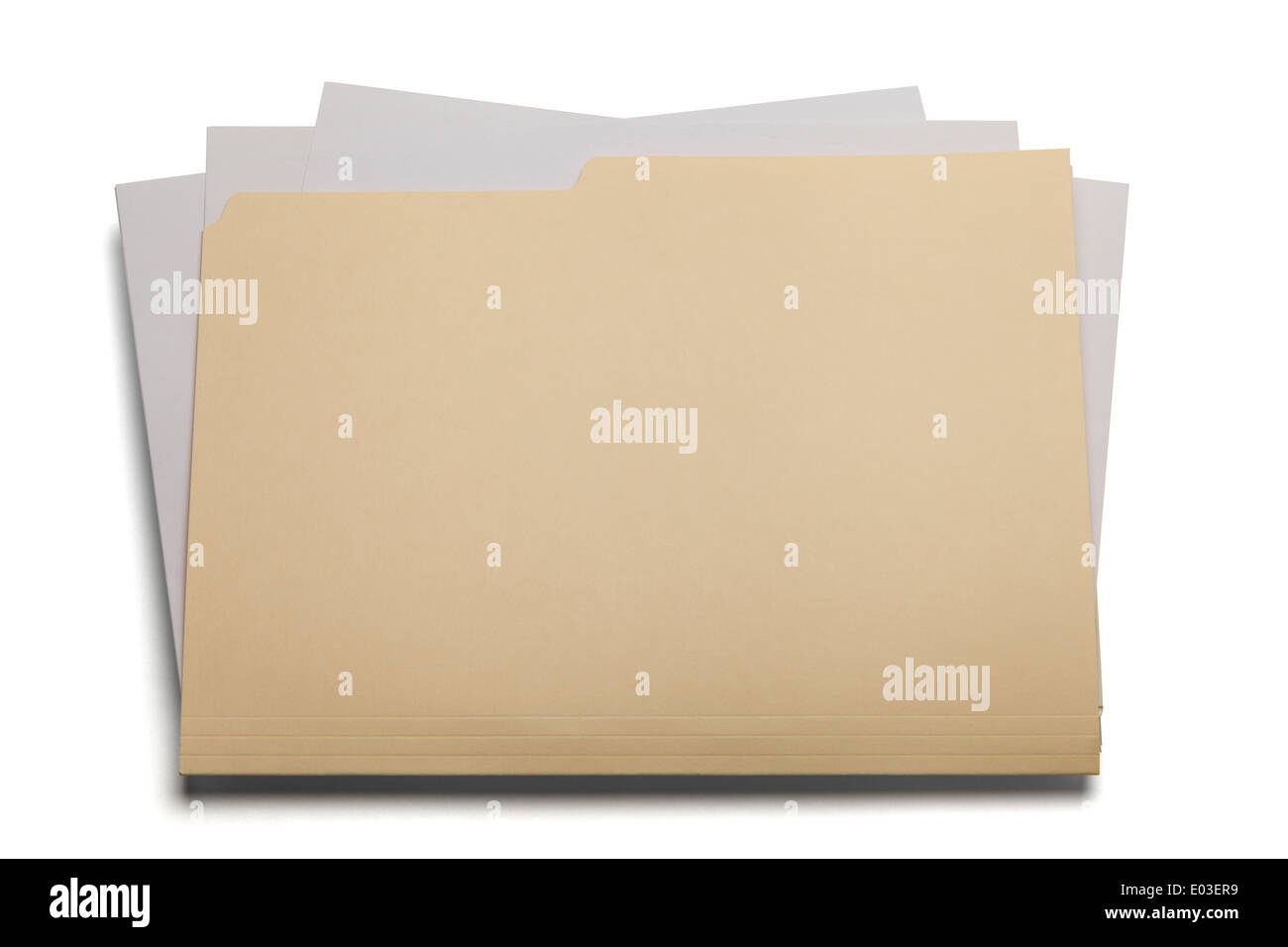 Blank file with papers stuffed inside isolated on a white background. Stock Photo