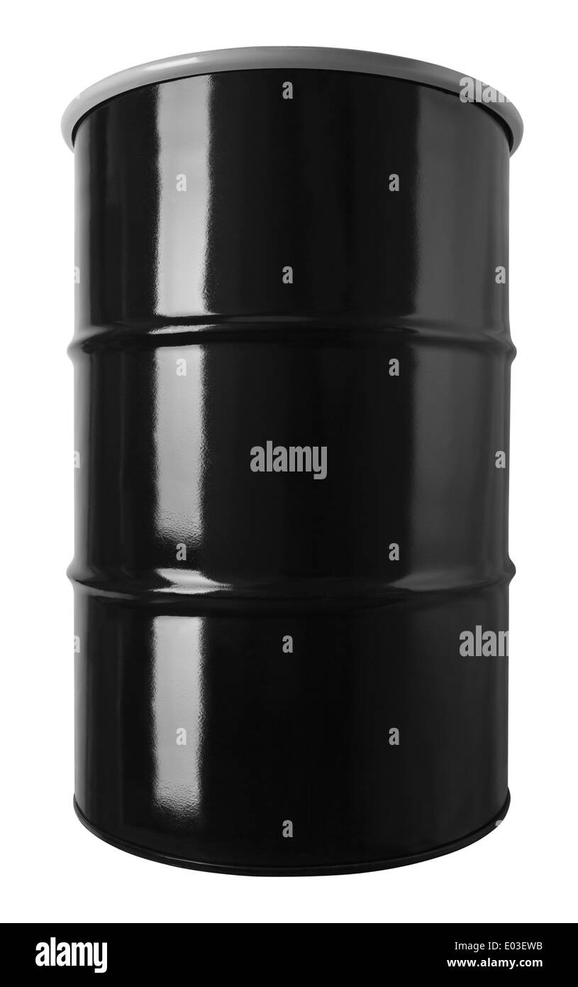 Black 55 Gallon Oil Drum Barrel Isolated on White Background. Stock Photo