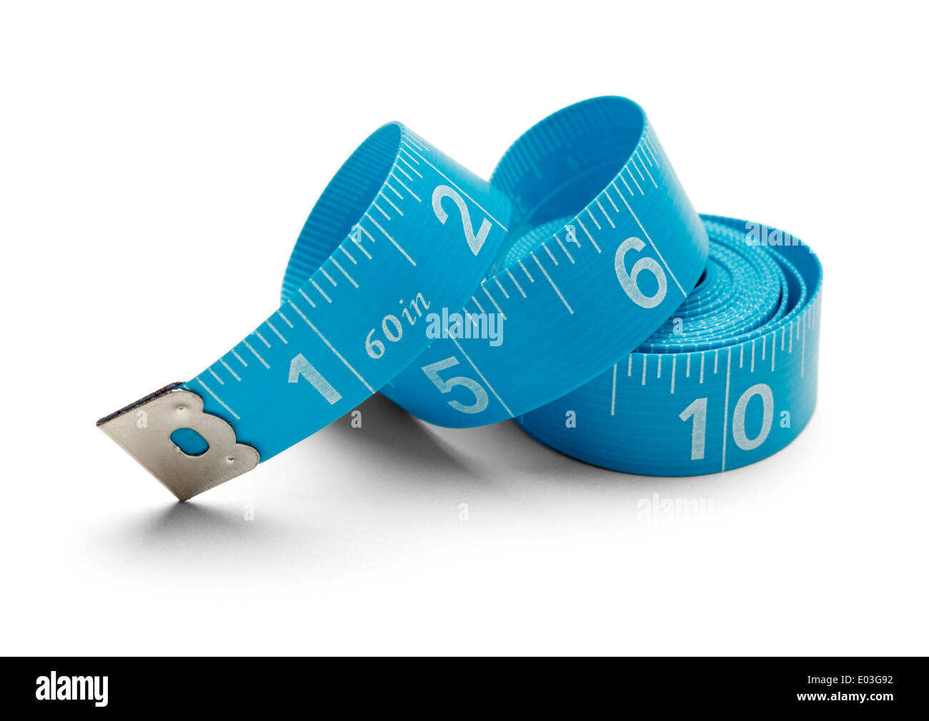 Sewing Tape Measure rolled up and Isolated on White Background. Stock Photo