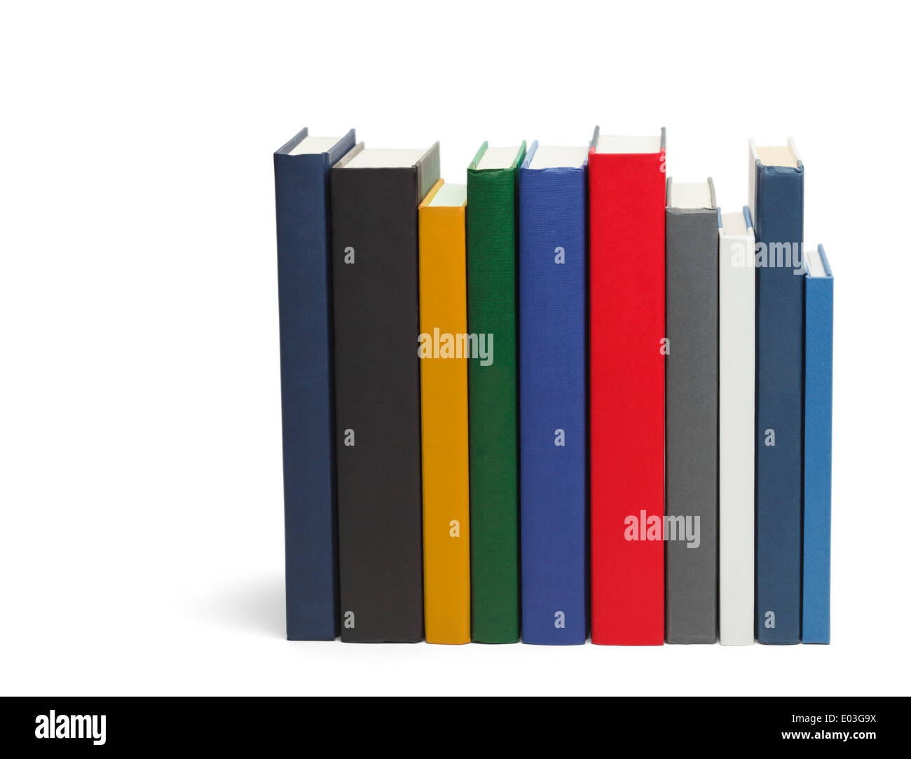 Row of Books With Copy Space Isolated on White Background. Stock Photo