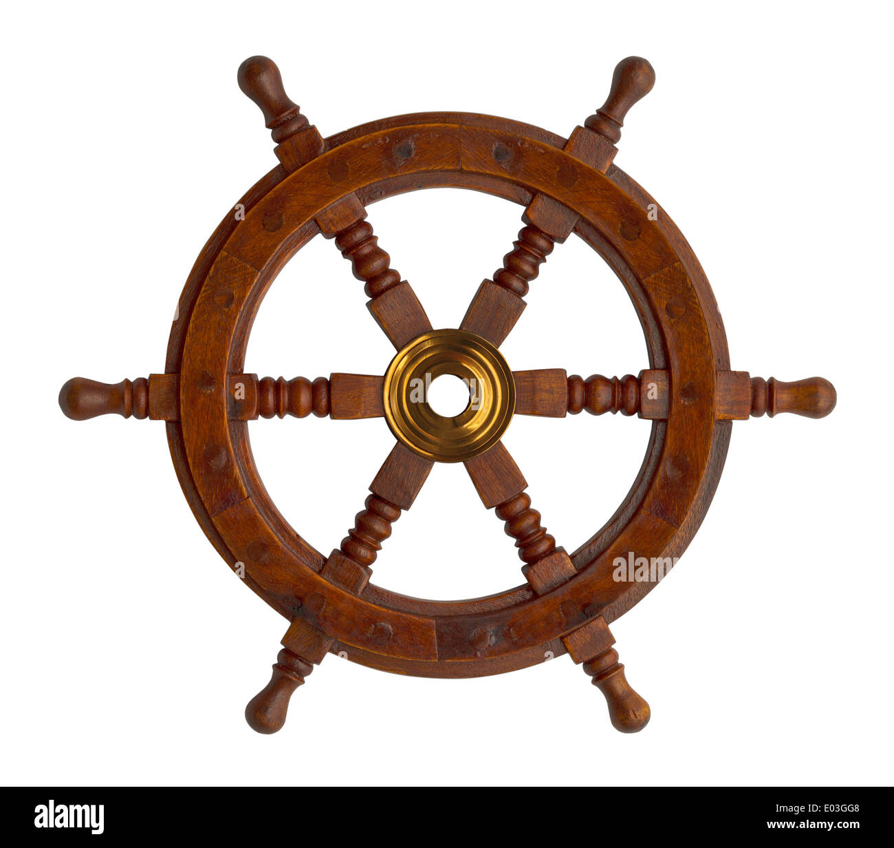 Wood Ship Wheel Isolated on White Background. Stock Photo